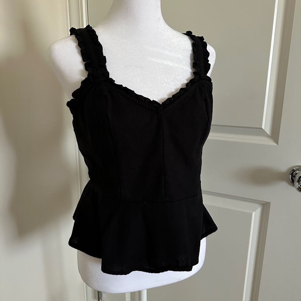 Black Peplum Ruffled Tank Top